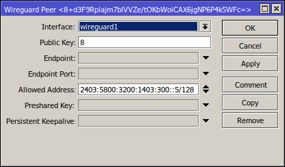 RouterOS Wireguard Peer Settings